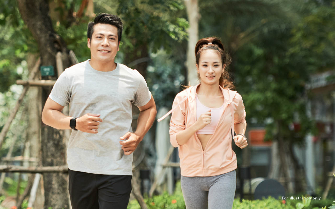 Happy Asian elderly couple enjoying date in city park